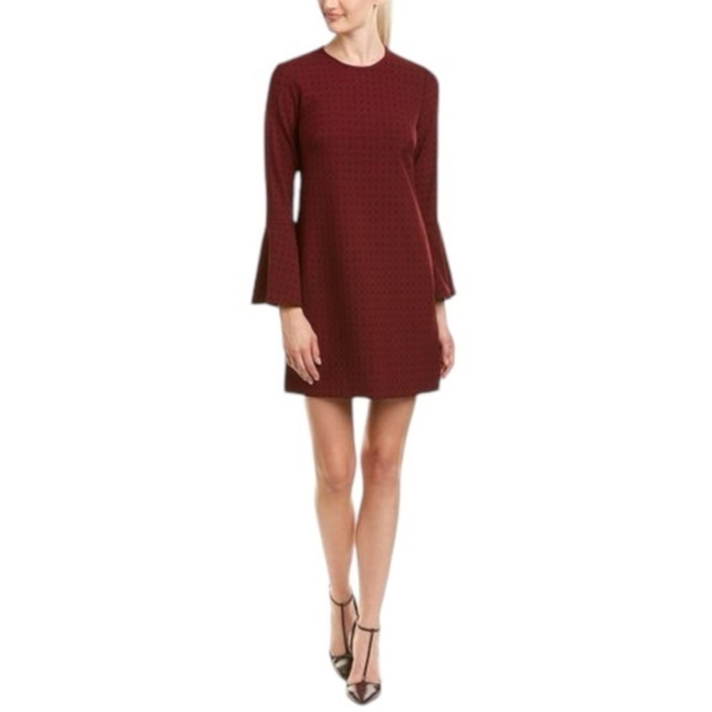 Shoshanna Bell Sleeve Mini Sheath Dress in Red Check